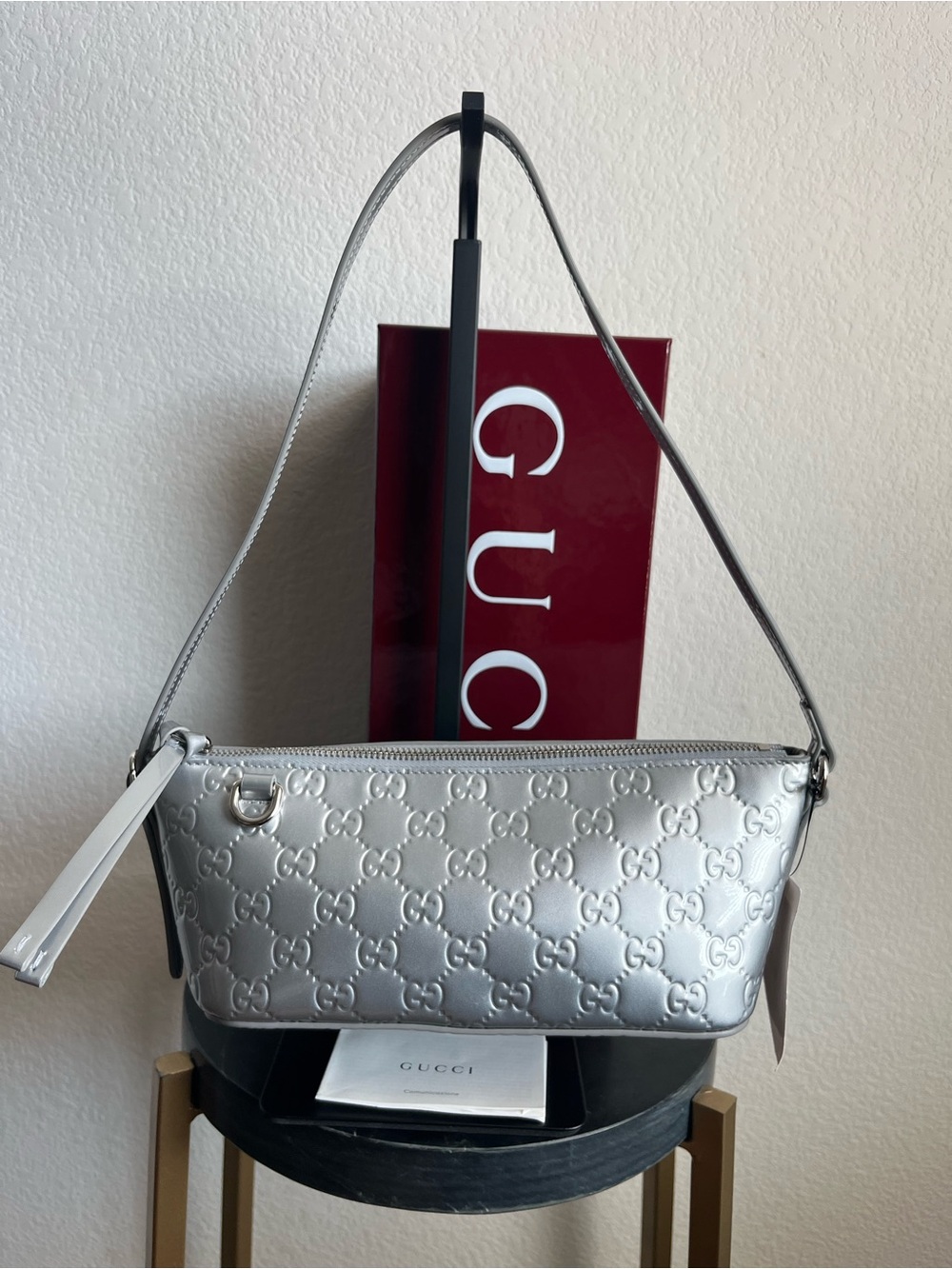 NEW Gucci GG Emblem Small Shoulder Bag in Metallic